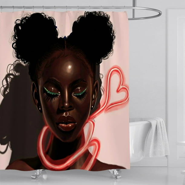 Set of 1//3//4Pcs African Girl Shower Curtain With Bath Mats Rugs Toilet Cover Mat